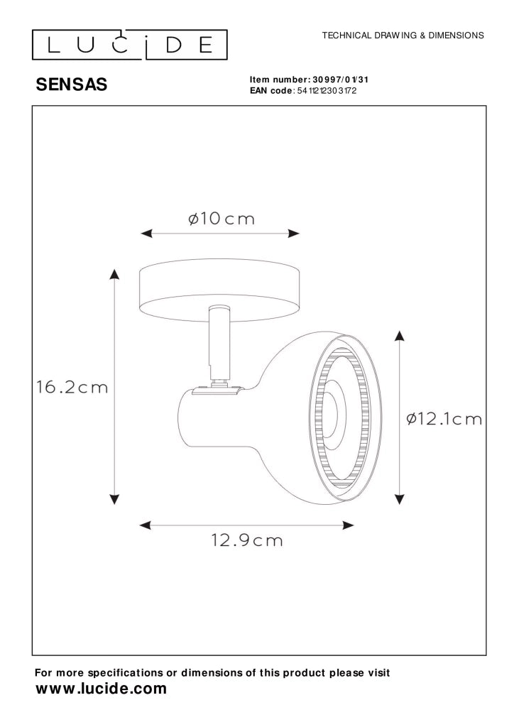 Faretto soffitto bianco tondo orientabile ES111 12W Lucide