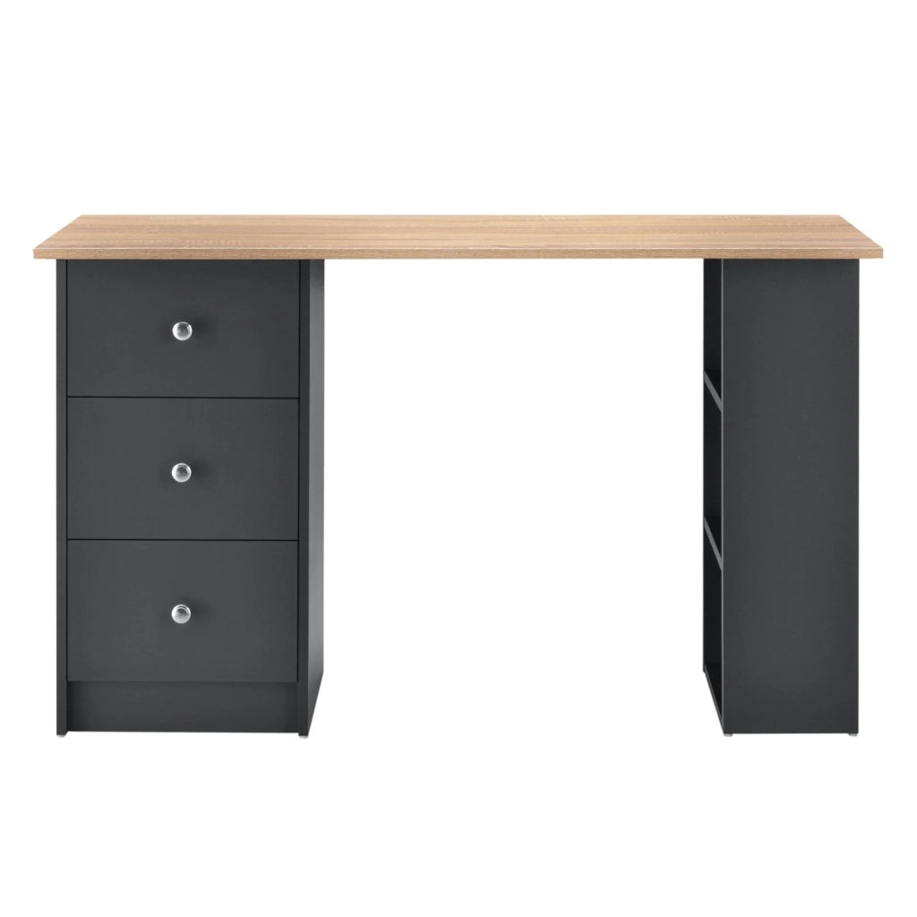 Scrivania/postazione computer con 3 cassetti 120 cm grigio scuro e legno 03_0004712