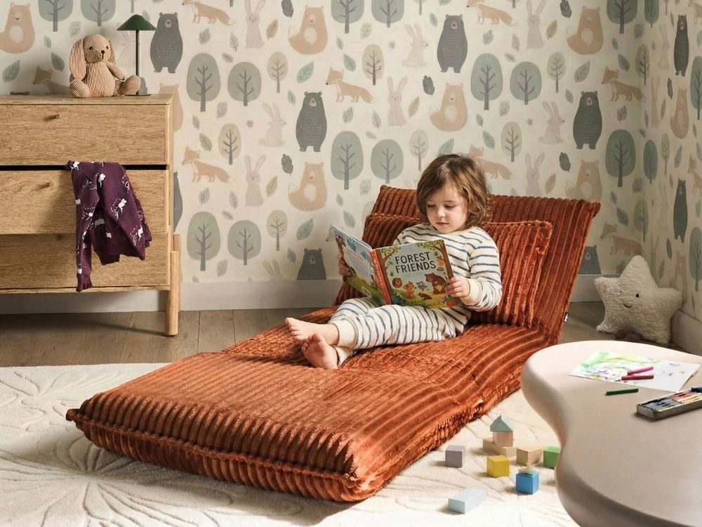 Divano letto a 1 posto Rivestimento in velluto a coste Senza braccioli con cuscino aggiuntivo Camera dei bambini Soggiorno marrone oro