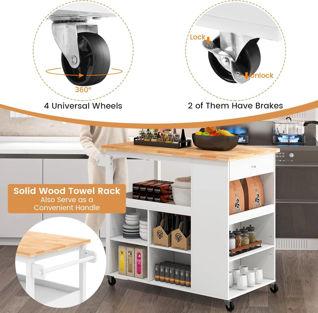 Carrello da cucina con cassetti e ripiani regolabili e portasciugamani, carrello da cucina, carrello da servizio, isola da cucina, stile moderno, per soggiorno/cucina