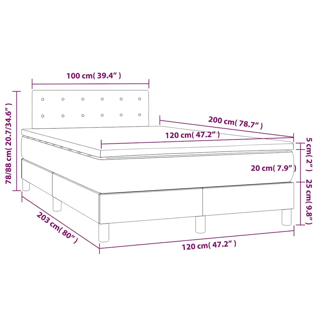 Letto a Molle con Materasso e LED Blu Scuro 120x200cm 3134637