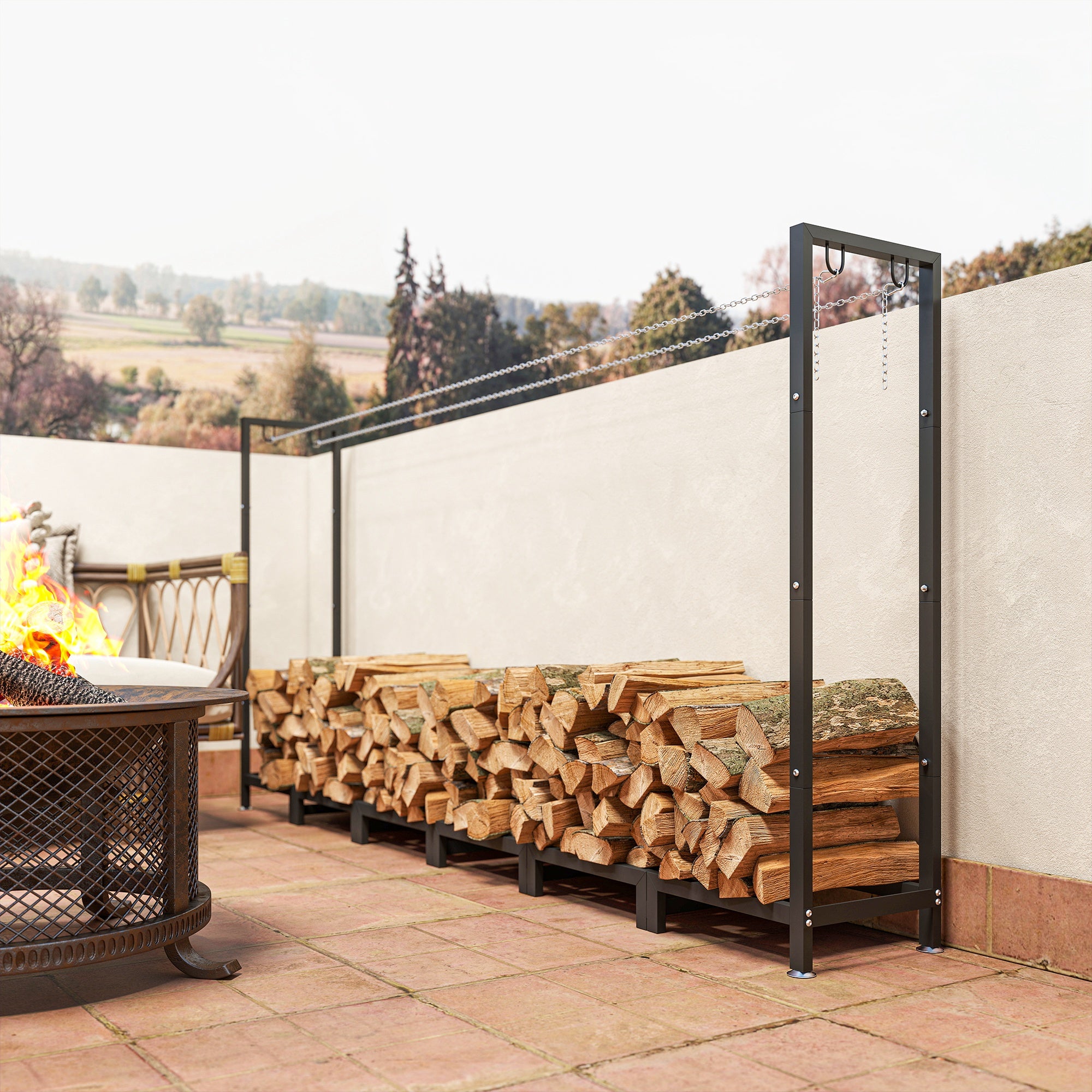 Legnaia Regolabile 235x31x116 cm con Telo Impermeabile e Catene in Acciaio Nero