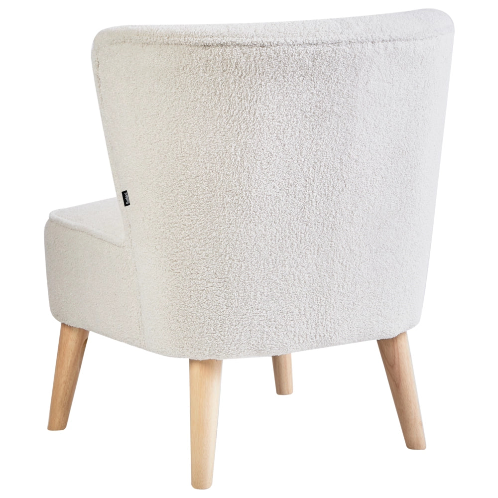 Poltrona Tessuto Boucle bianco sporco Rivestimento in gomma Gambe in legno Soggiorno senza braccioli