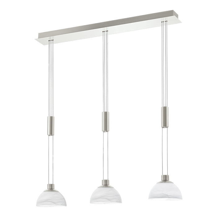 Lampadario Contemporaneo Montefio Acciaio Nichel Vetro 3 Luci Led 6,5W 2400Lm