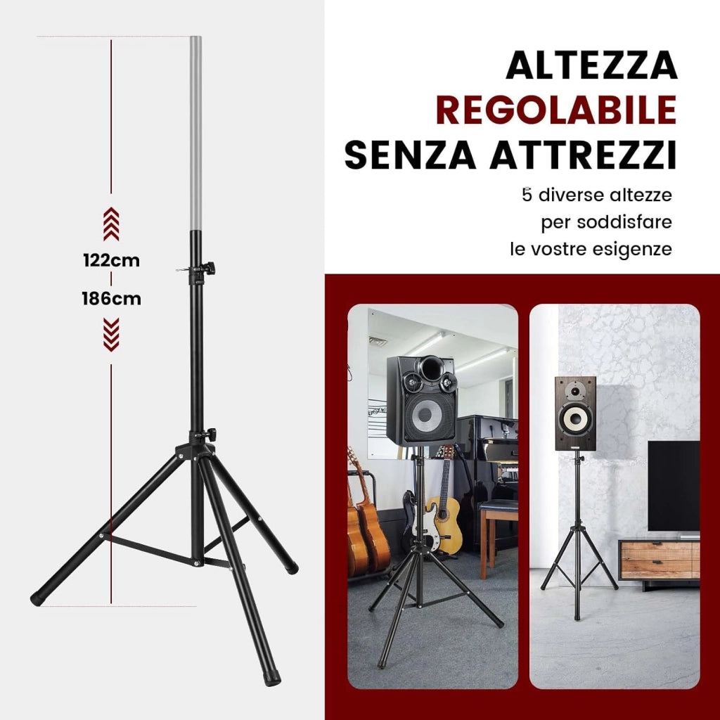 Supporto per Altoparlante, Supporto Treppiede per Casse Acustiche, Diffusore Cavalletto Stativo, Altezza regolabile da 97-183 cm