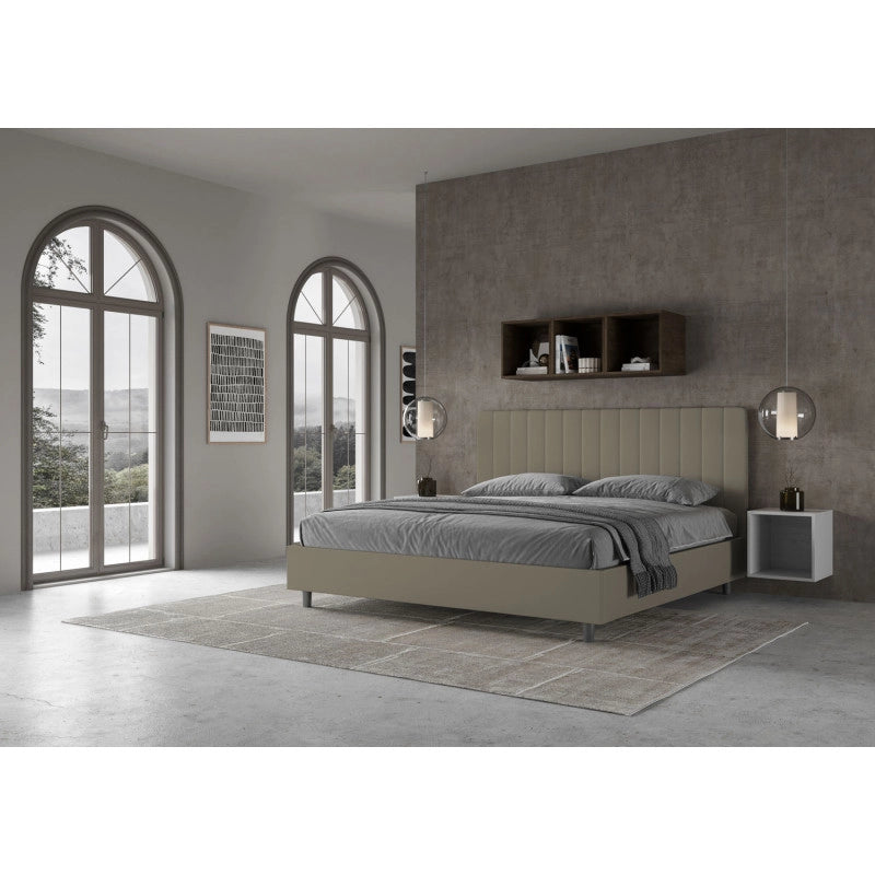 Letto imbottito Matrimoniale 180x190 cm Agueda - Similpelle,Senza rete,Cappuccino