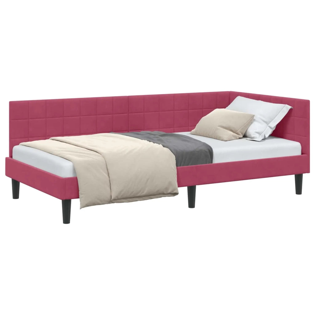 Cornice del letto ad angolo Rosso Vino 90 cm x 200 cm Velluto