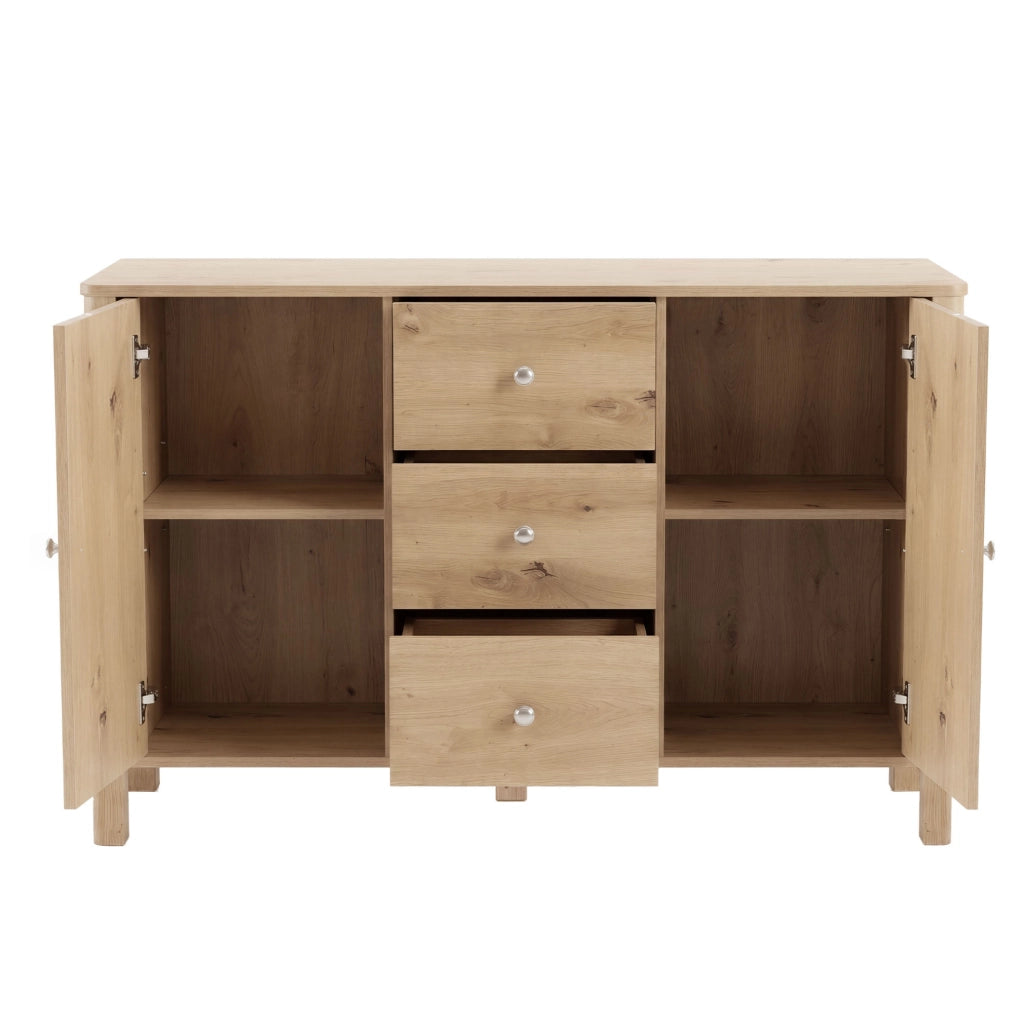 Credenza 120x40x80 cm con 3 cassetti e 2 ante in truciolare naturale