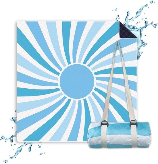 Pavillon per picnic (Azzurro Sole) - Tenda picnic extra grande 200x200 cm - Asciugabile coperta per tenda - Tenda per il mare XXL - Coperta per picnic impermeabile - Coperta per esterno - Tenda per il mare con imbottitura
