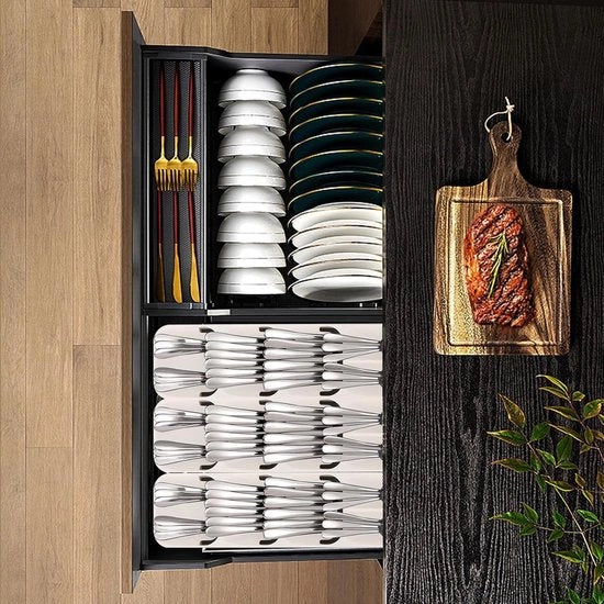 Organizzatore per utensili da cucina - Raccoglitore di posate compatto per cassetti sottili - Bianco