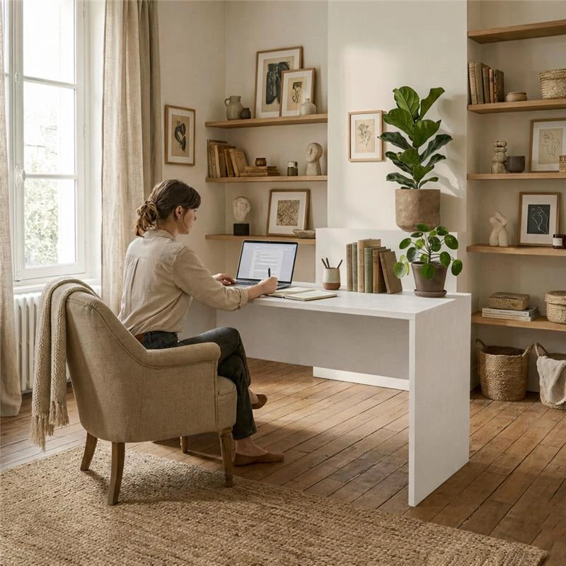 SCRIVANIA RETTANGOLARE MODERNA PER CAMERA DIMENSIONI 76X160X69 CM, COLORE OSSIDO BIANCO