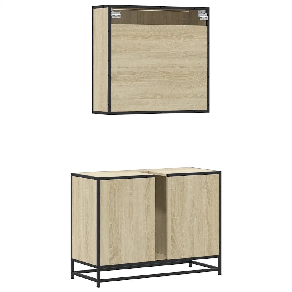 Set Mobili da Bagno 2 pz Rovere Sonoma in Legno Multistrato