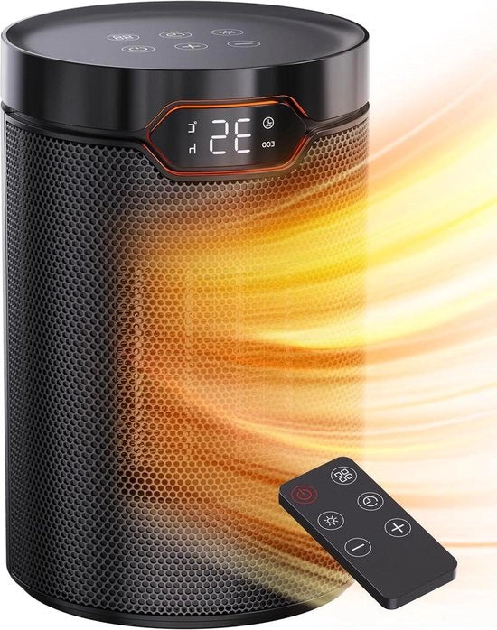 Riscaldatore Elettrico 1500W PTC 5 Modalità ECO Modalità Ventilatore Termostato Timer 24 Ore Comando a Distanza Protezione Antiscaldamento Protezione Rotazione Compacto Stile Casa Ufficio