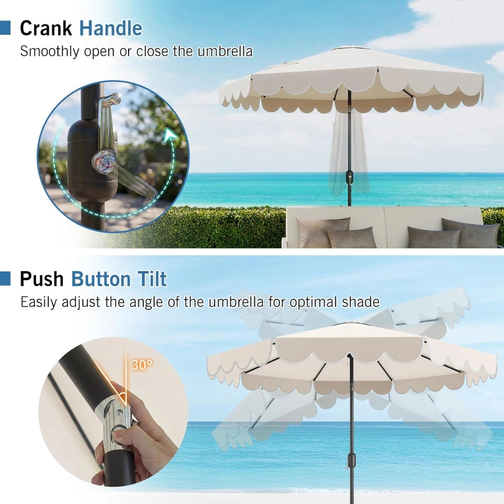 Ombrellone da Giardino 3 x 3 m, Ombrellone Parasole con Manovella e Balze, Inclinabile a 35°, con 8 Osse per Esterno da Balcone, Spiaggia, Terrazzo