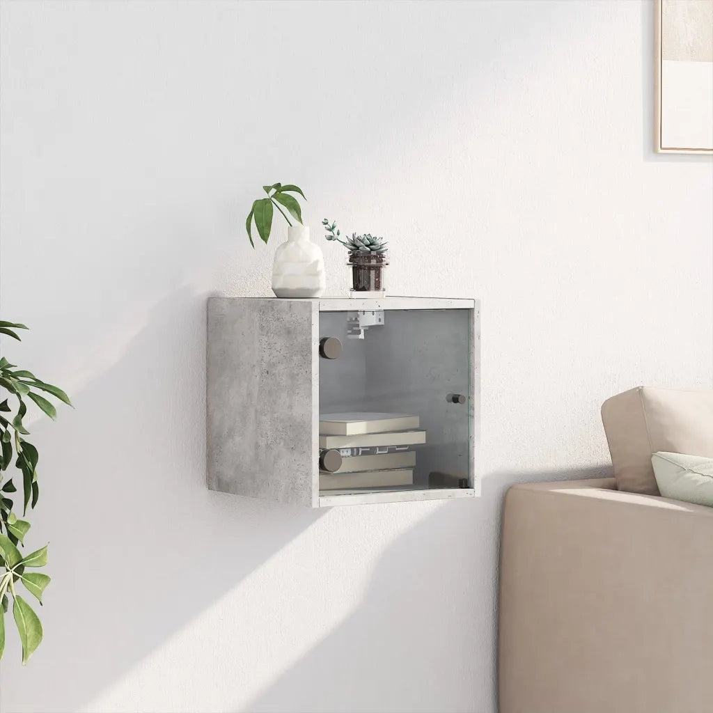 Comodino con Anta in Vetro Grigio Cemento 35x37x35 cm 836468