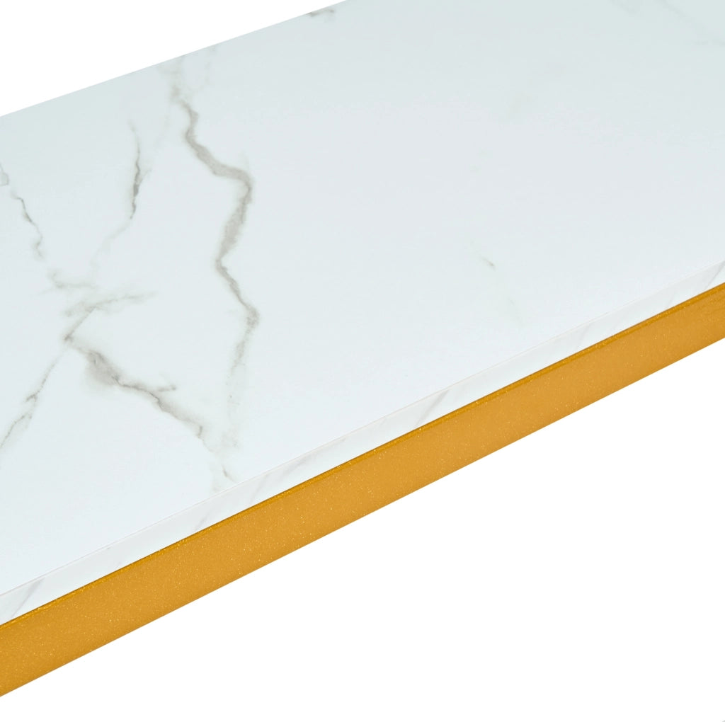 Tavolo consolle a 2 ripiani in MDF effetto marmo bianco e oro
