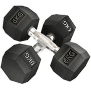 Set di 2 Manubri da 6 kg Esagonali con Presa Antiscivolo e Rivestimento in Gomma, Nero