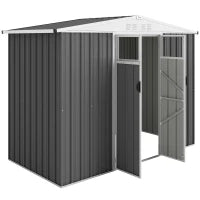 Capanno da Giardino Porta Attrezzi in Acciaio Zincato con 2 Porte, 246x117x180 cm, Grigio Scuro