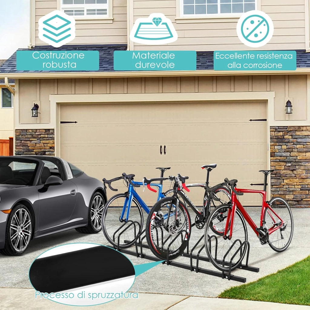 Rastrelliera per Biciclette, Portabiciclette Parcheggio Organizzatore per 4/5/6 Bici, Parcheggio per Biciclette, Telaio d'Acciaio (Nero, 5 Bici)