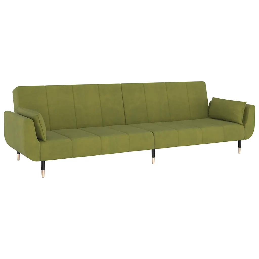 Divano Letto a 2 Posti con 2 Cuscini Verde Chiaro in Velluto 337585