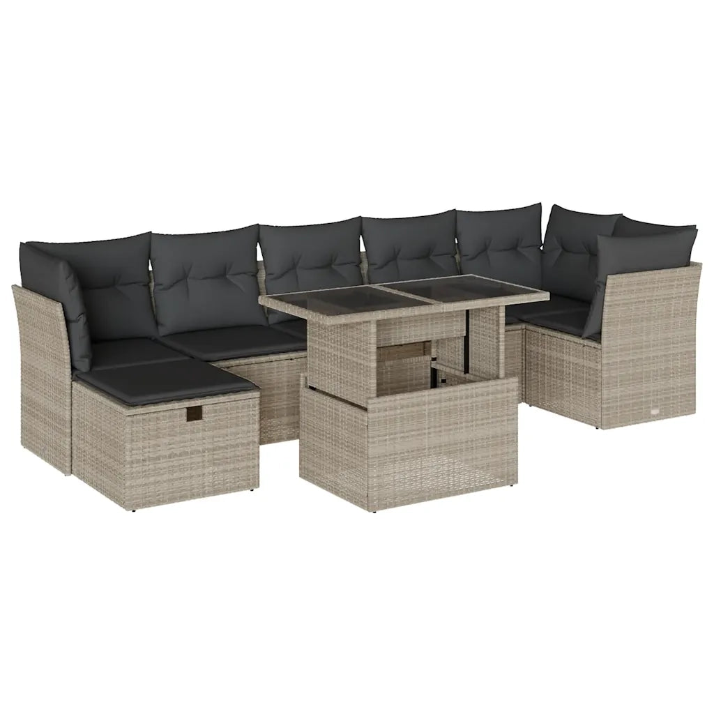 Set Divano da Giardino 8pz con Cuscini Grigio Chiaro Polyrattan 3274672