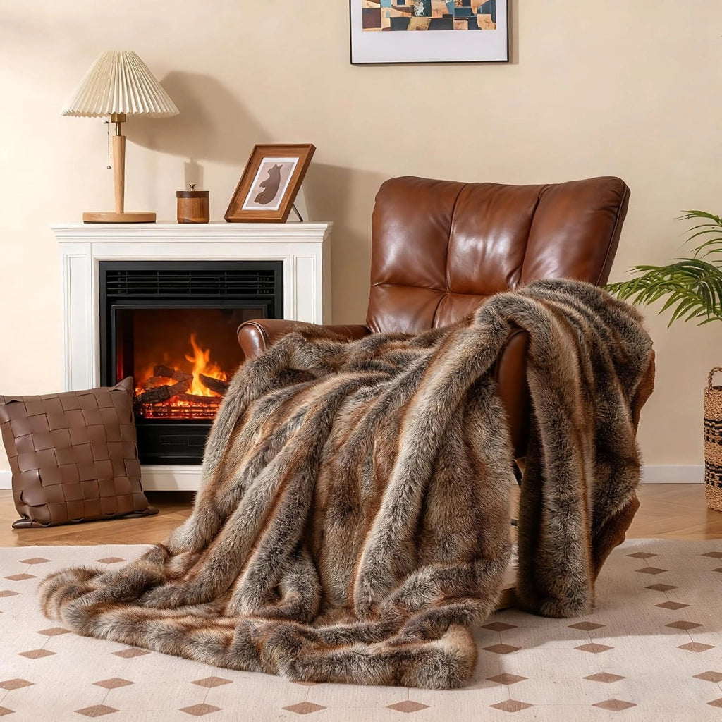 Pelosa per Letto Matrimoniale, Coperta in Pelliccia Sintetica Morbida e Soffice, Plaid di Lusso Spesso Caldo per Letto, Divano, 153 x 203 cm (153 x 203 cm,Stile 1)
