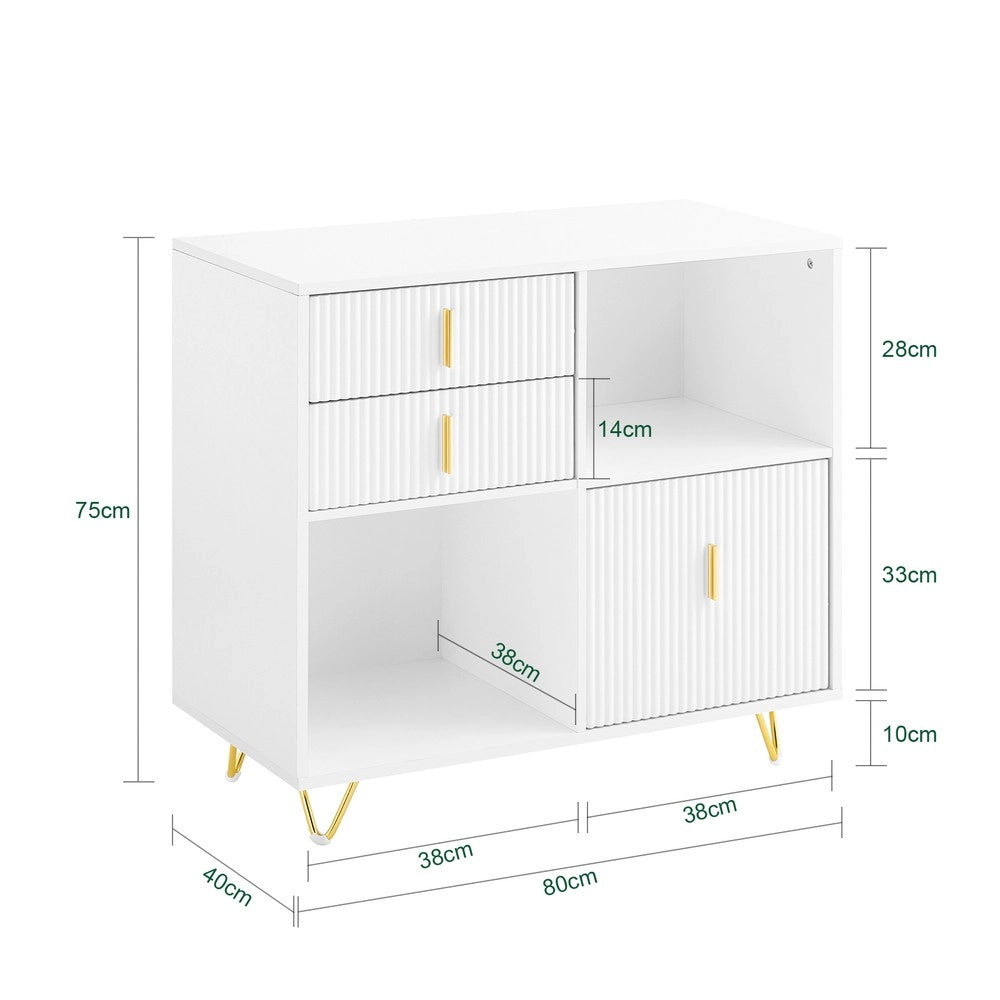 SoBuy Cassettiera Ufficio da Scrivania Schedario da Ufficio con 3 Cassetti e Armadietto Portaoggetti, Mobiletto Porta Stampante Salvaspazio Bianco 80x40x75 cm ASK11-W