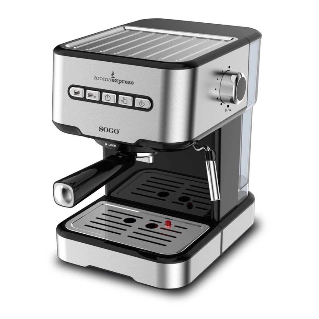 Macchina per caffè espresso e cappuccino con vaporizzatore, 20 bar pressione, serbatoio 1,5L 850W per caffè macinato e cialde - SOGO