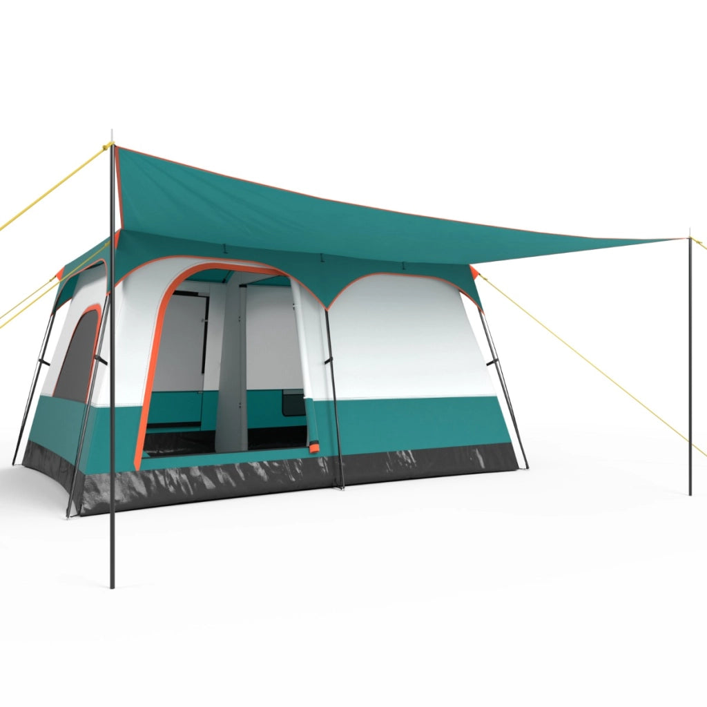 Tenda da campeggio con veranda borsa per 8 persone con veranda-Tenda familiare con 2 stanze Bianco+ Verde