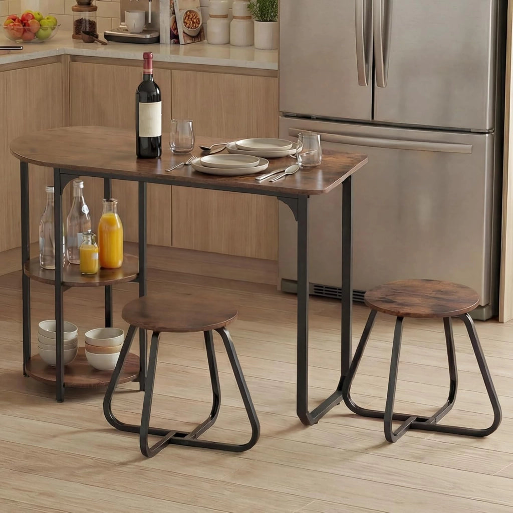 Set da pranzo con tavolo e 2 sgabelli, tavolo da pranzo con 2 ripiani, 110 x 45 x 78 cm, tavolo rettangolare da cucina per piccoli spazi, cucina, soggiorno (marrone)