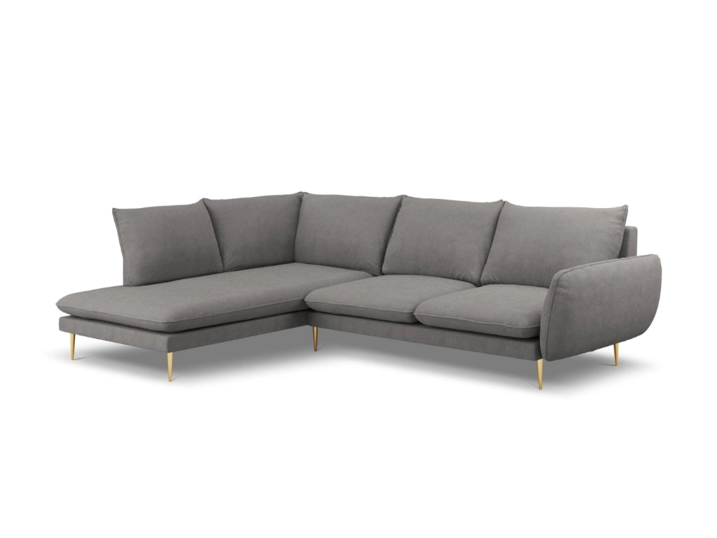 Cosmopolitan Design - Divano angolare sinistro "Vienna" 6 posti in tessuto strutturato grigio scuro 