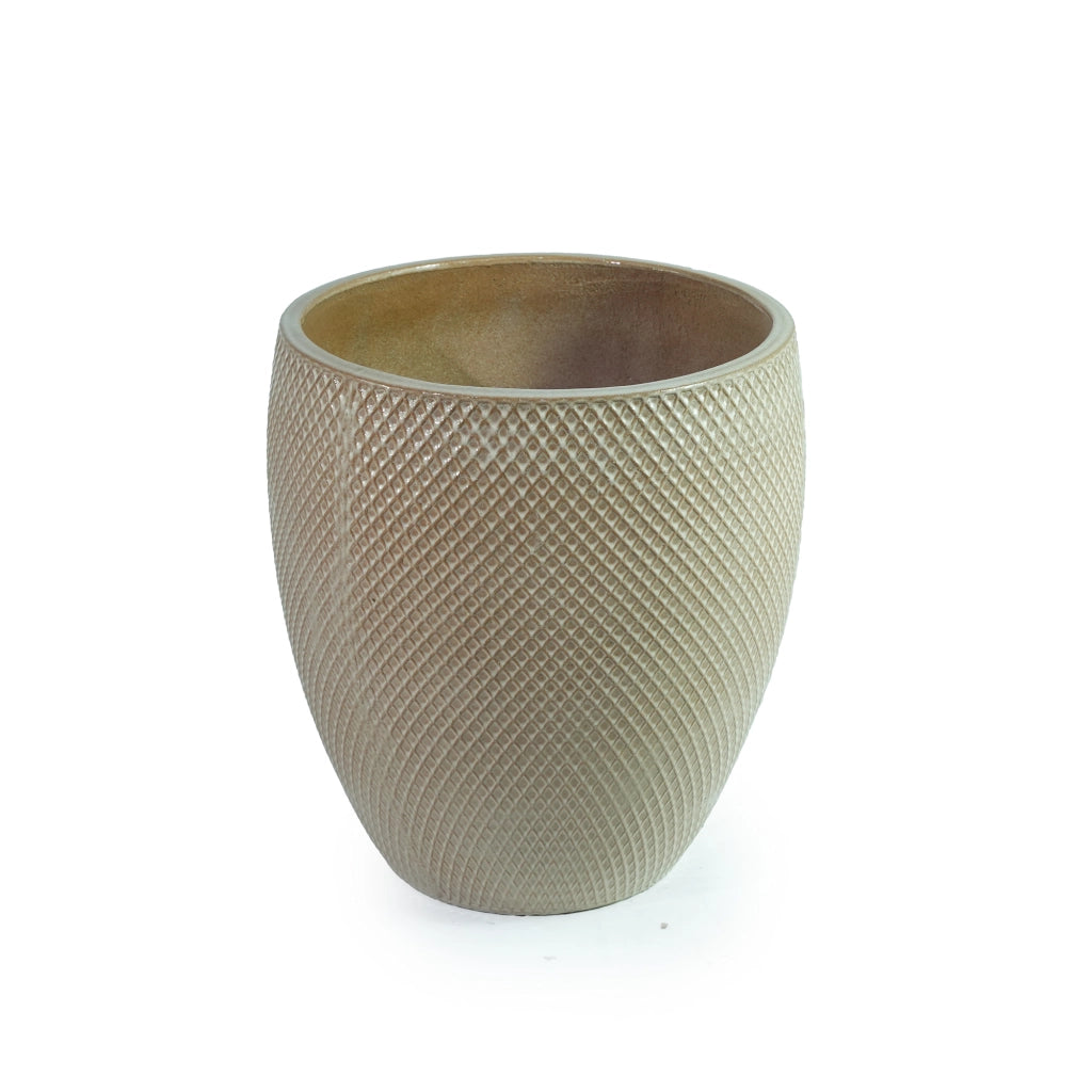 Vaso da esterno in ceramica extra grande Ø46 x H53 cm, beige lucido, resistente al gelo