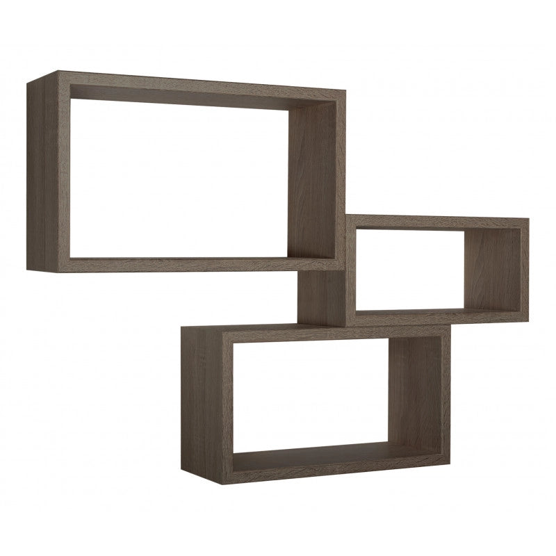 Set di 3 Mensole da Muro, Libreria Sospesa, Libreria Parete, Scaffale Parete, Noce, 45x27 p15,5 cm, 40x22 p15,5 cm e 35x17 p15,5 cm - Trittico