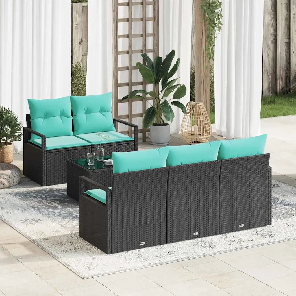 Set di divani 6 pcs Nero e Turchese polyrattan