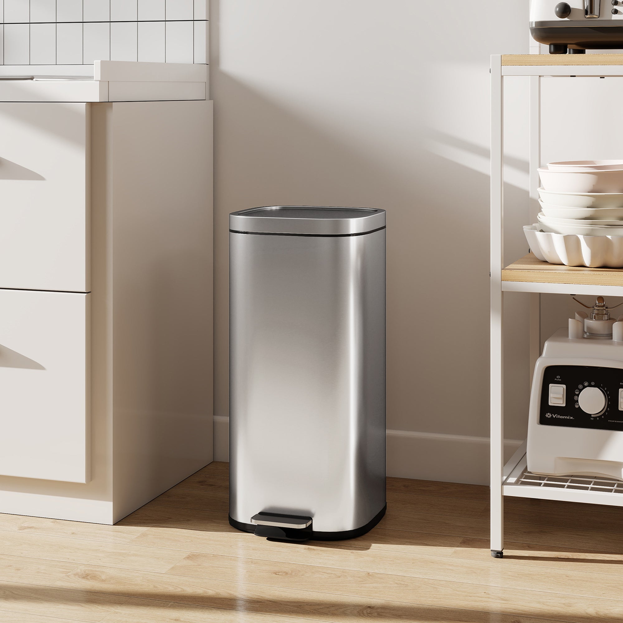 Pattumiera a Pedale 29x36x59,5 cm da 30L con Secchio Rimovibile in Metallo e PP Argento