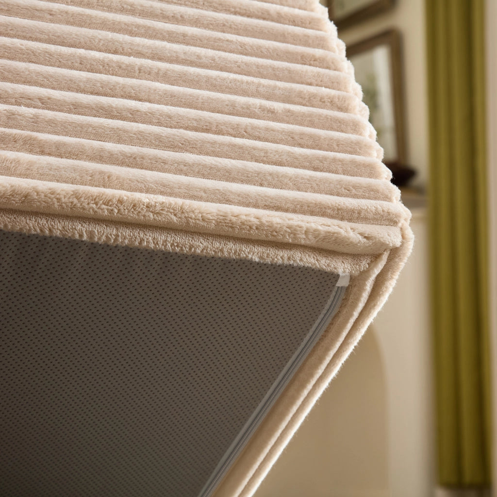 Divano a 2 posti in tessuto a coste con pouf, schiuma ad alta resilienza e molle, beige 206 × 158 × 66 cm