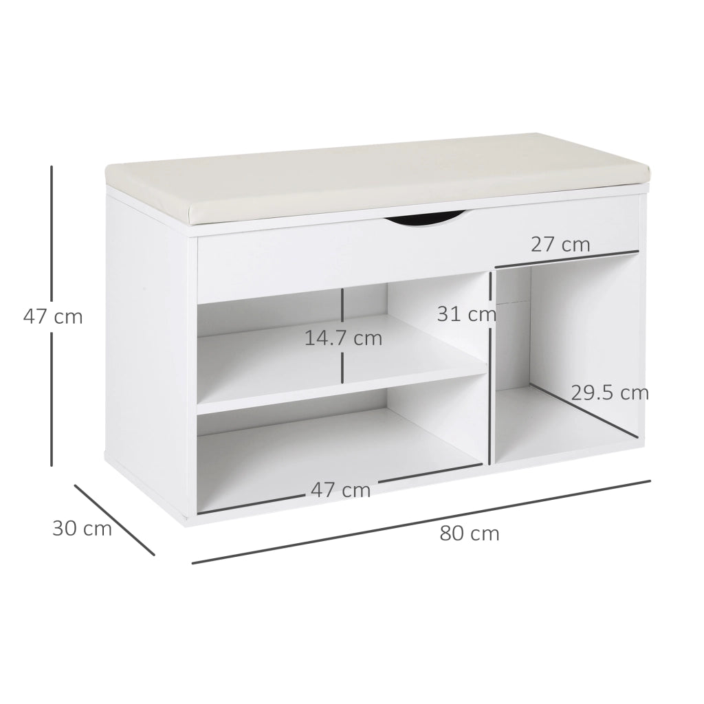 Panca Scarpiera con Sedile Imbottito ¨C Zephmum ¨C Bianco 80x30x47cm