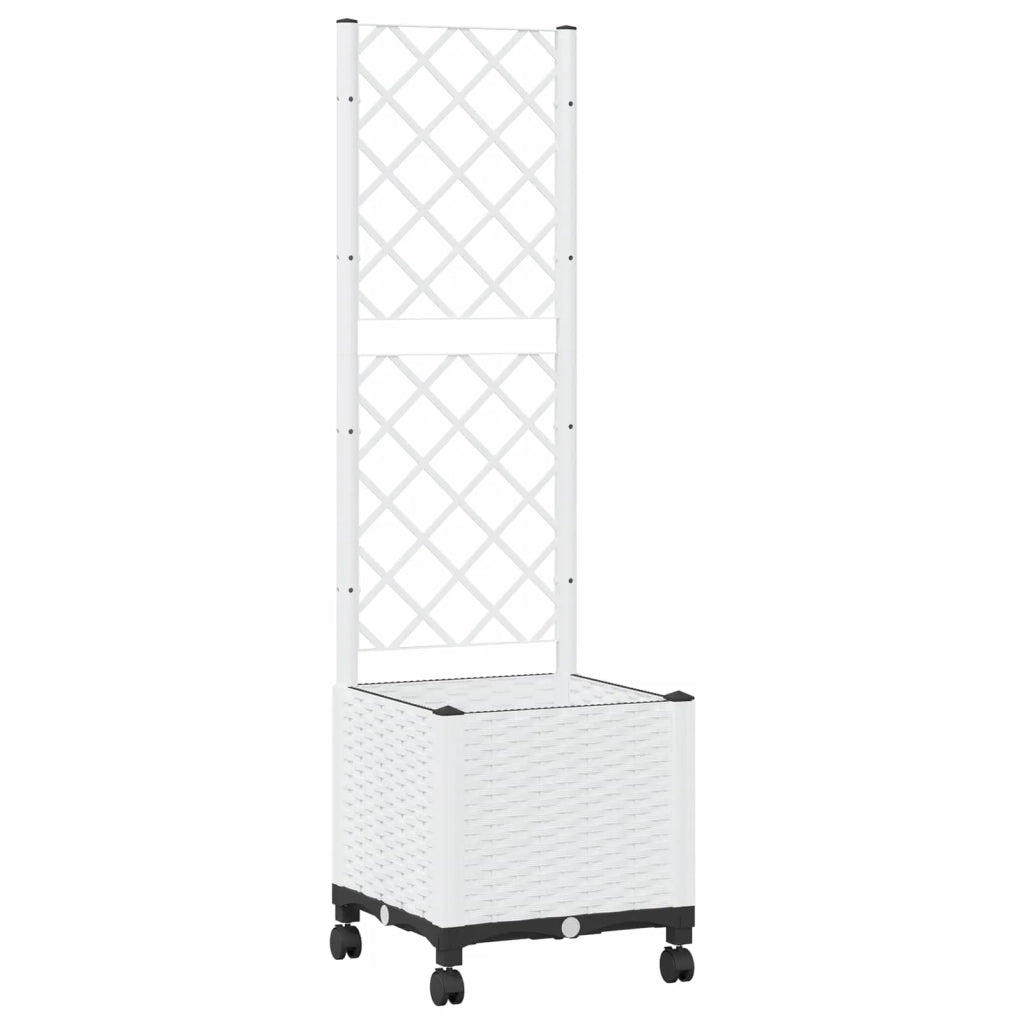 Vaso da giardino con grigliato e ruote Bianco 40 x 40 x 146 cm 3422923