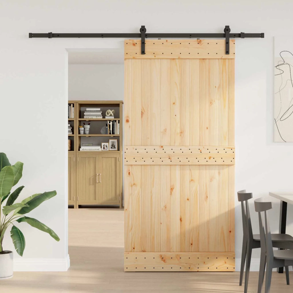 Porta scorrevole NARVIK Naturale e Nero 100 x 210 cm (213,5 cm)