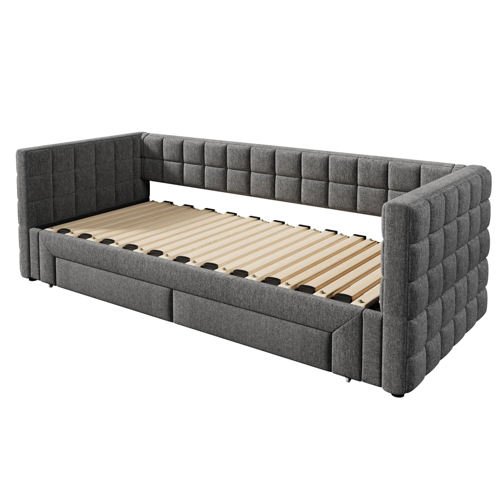 Letto divano 90x200 cm; estraibile con 2 cassetti; velluto; grigio; (Senza materasso)