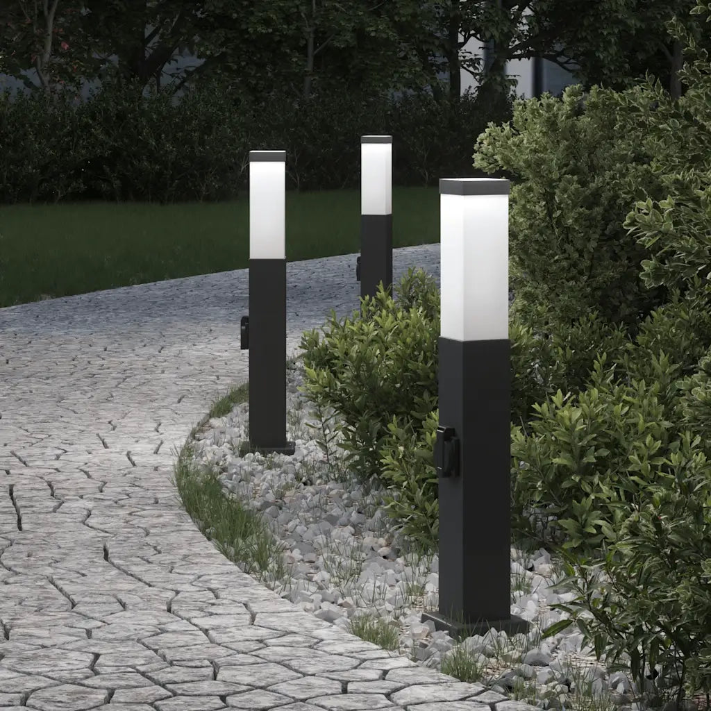 Lampioni a palo con presa elettrica 3 pz 50 cm Nero IP44 4006084