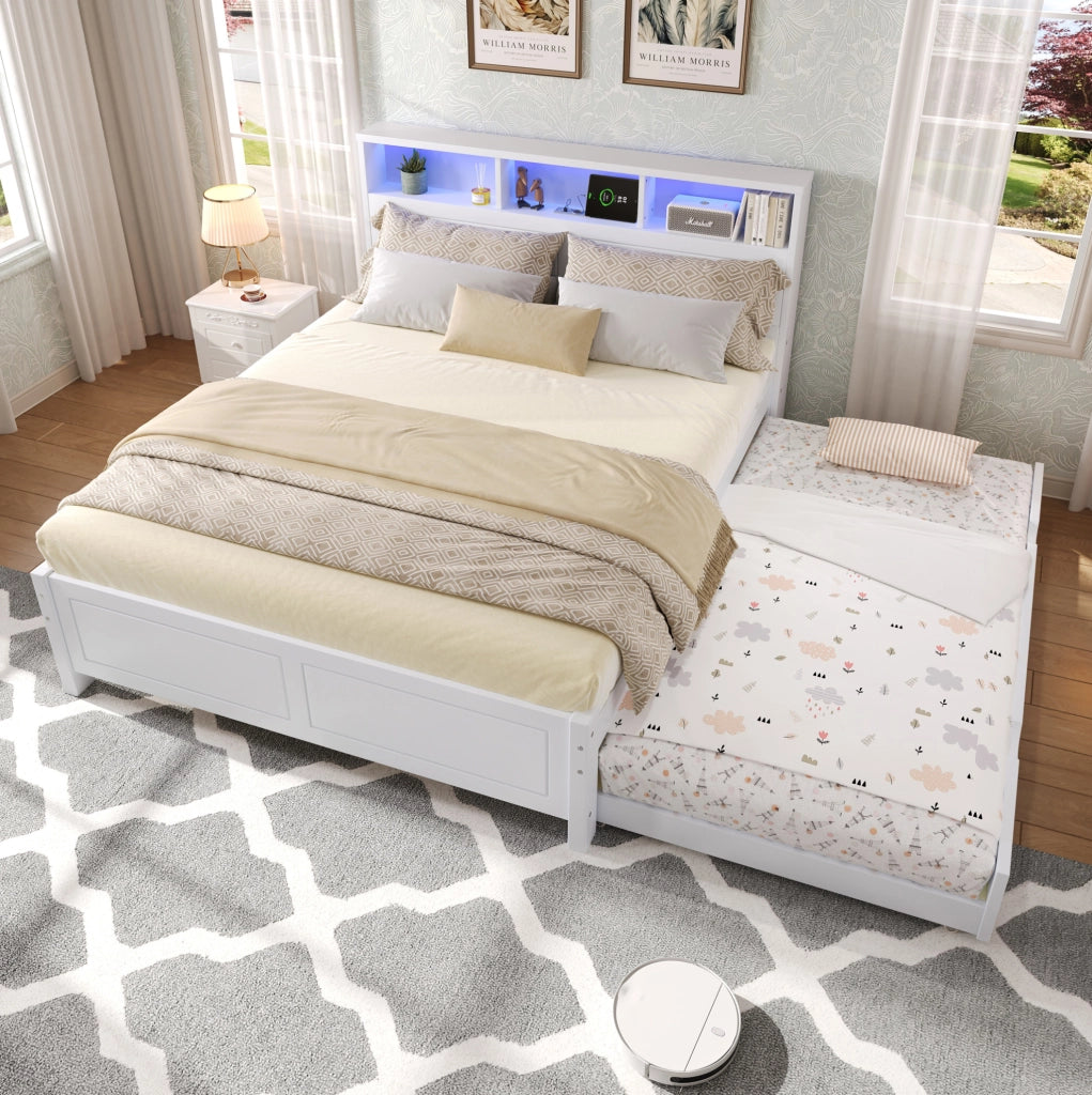Letto matrimoniale 120x200 cm con letto estraibile LED bianco