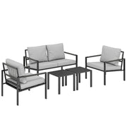 Set di mobili da giardino Set per 4 persone per il balcone impermeabile con divano a 2 posti cuscino per sedile da poltrona tavolino laterale grigio chiaro