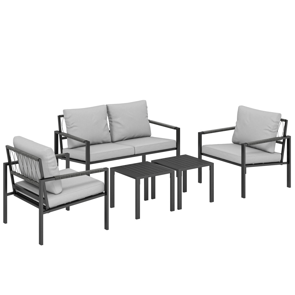 Set di mobili da giardino Set per 4 persone per il balcone impermeabile con divano a 2 posti cuscino per sedile da poltrona tavolino laterale grigio chiaro