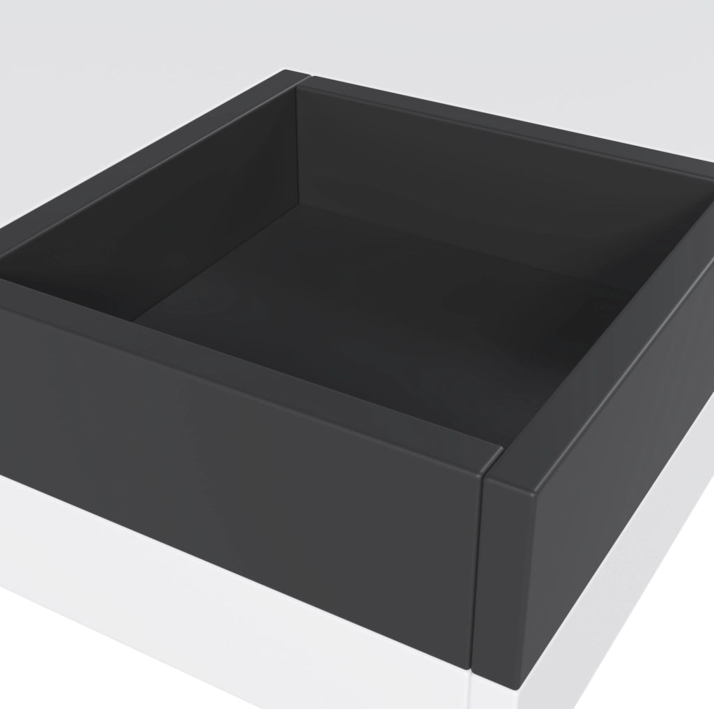 Tavolino da salotto 72x72x30 cm in truciolare bianco e nero lucido con box contenitore e LED