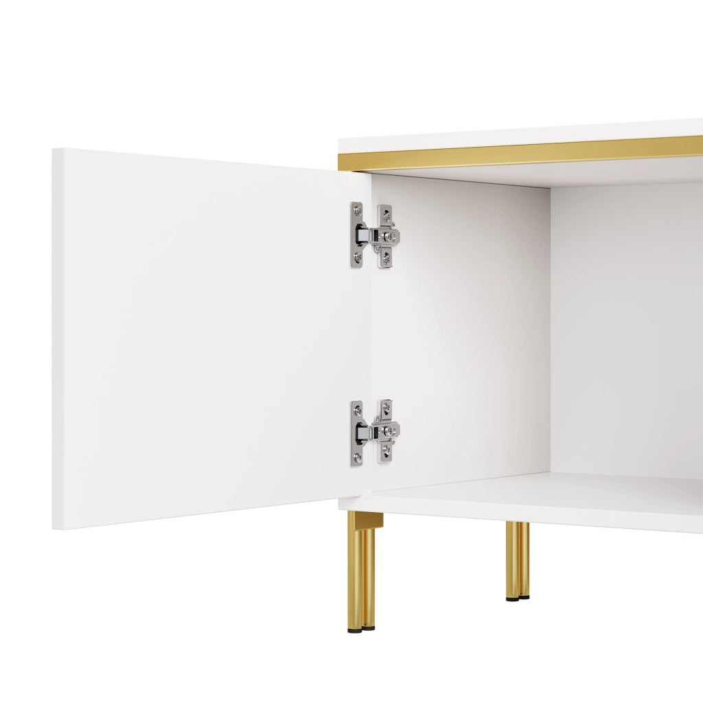 OKWISH Mobile TV con 4 Ante e Passacavi, Frontali Lucidi, Gambe in Metallo, per Soggiorno, Bianco, 170 x 38 x 50 cm