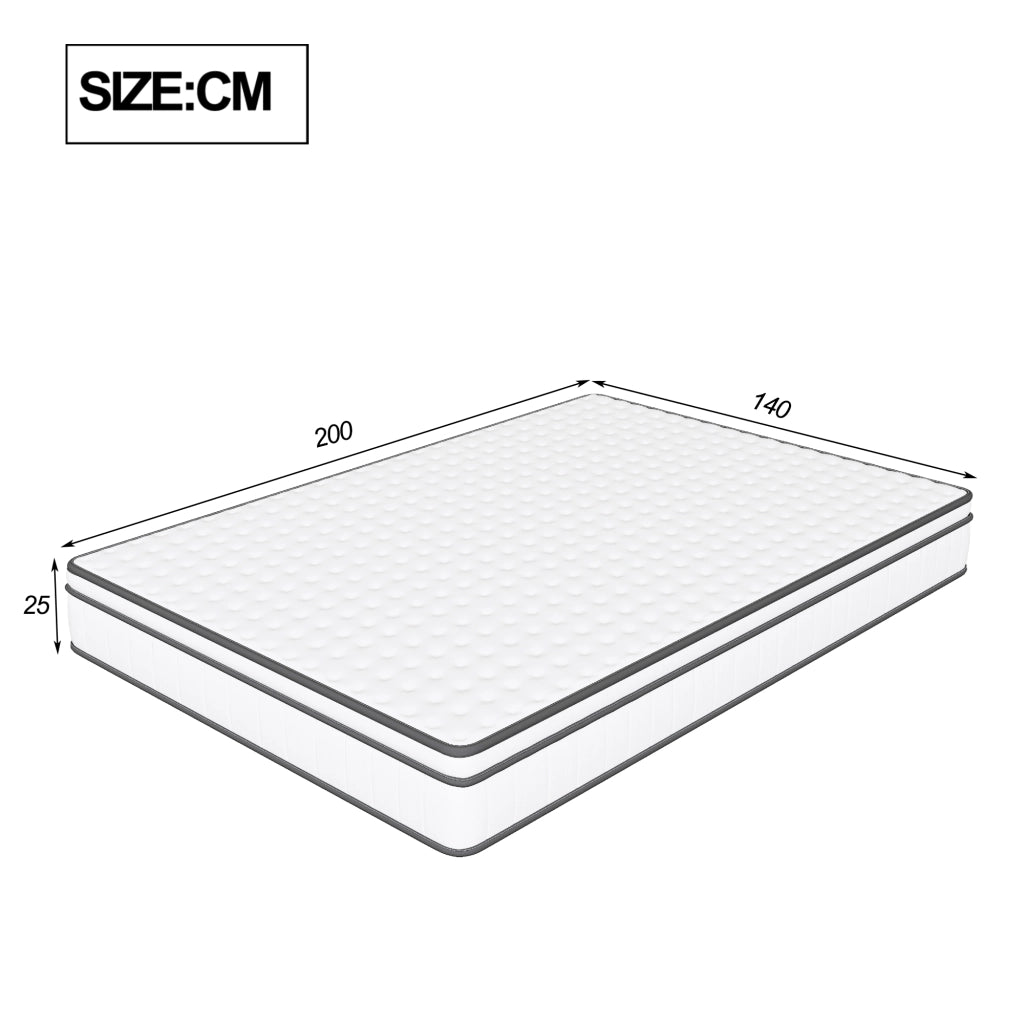 Materasso una piazza e mezza 140x200 cm 25 cm a molle insacchettate 7 zone H2 memory foam 3D Oeko-Tex ortopedico - bianco
