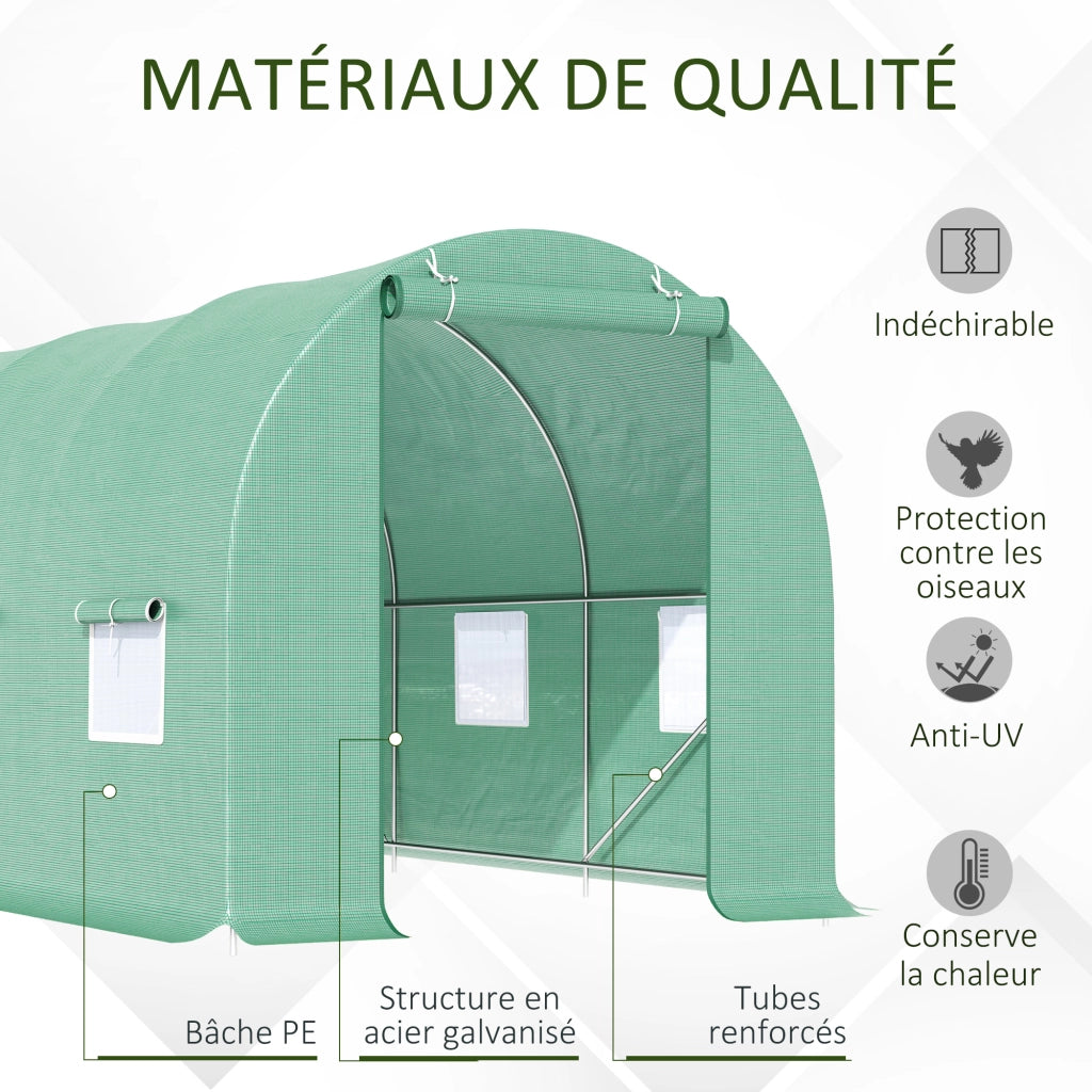 Serra Tunnel da Giardino ¨C Xylo ¨C 4,5x2x2m Acciaio Galvanizzato Verde 6 Finestre