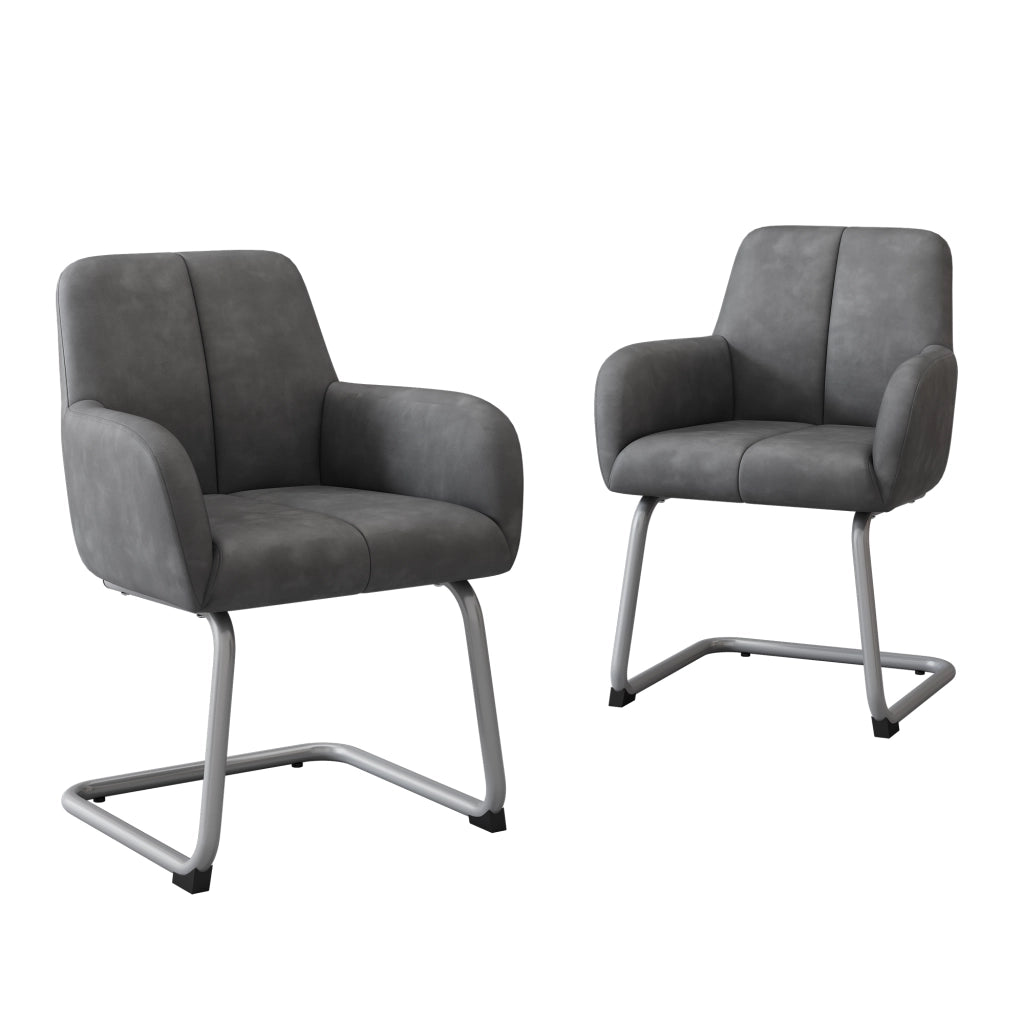 Sedia da pranzo set da 2 con struttura in acciaio, design ergonomico e braccioli integrati, in microfibra grigia