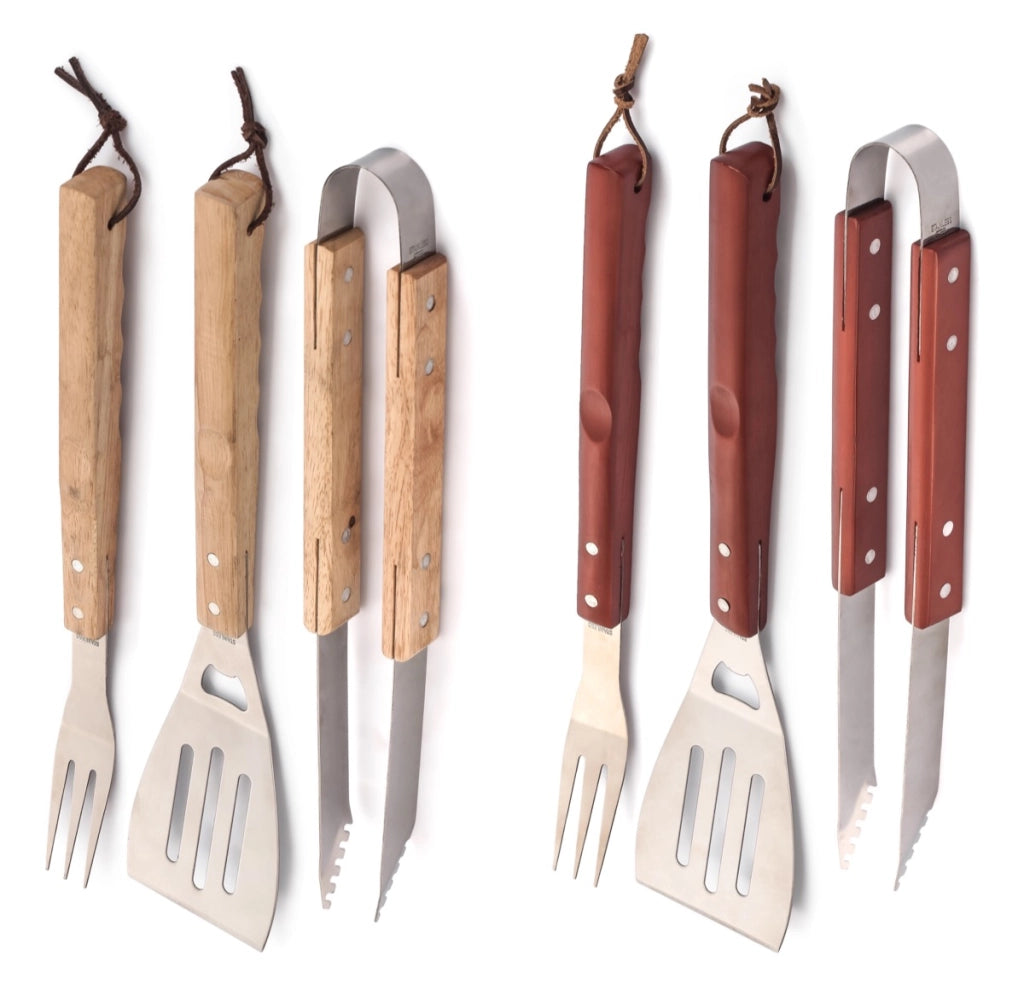 MAURY'S GRILL SET DA 3 UTENSILI PER BARBECUE CON MANICO IN LEGNO 44 CM OKKS